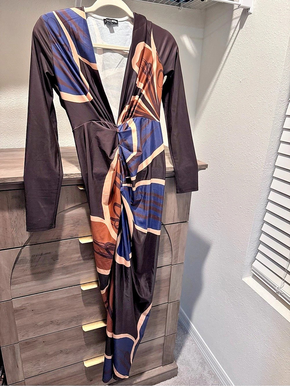 Fashion Nova Abstract Print Wrap Jumpsuit in Black & Blue Like New